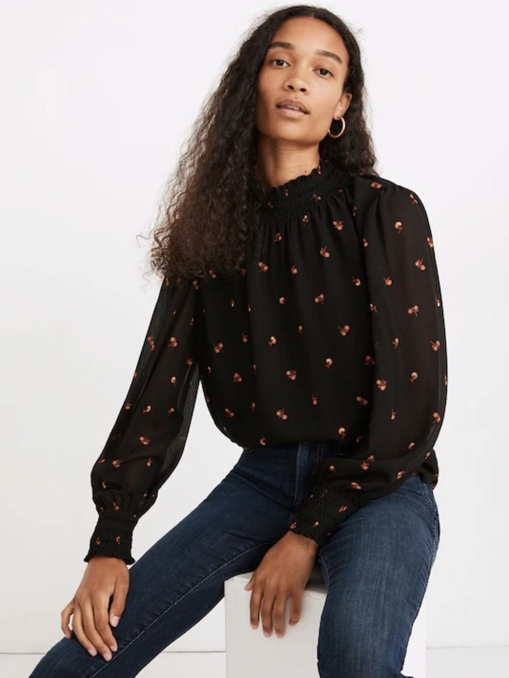 Madewell (Re)sourced Georgette Smocked Mockneck Top in Amie Floral Size XS